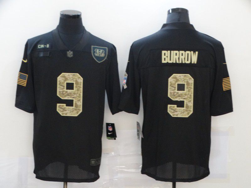 Men Cincinnati Bengals #9 Burrow Black Camo Lettering 2020 Nike NFL Jersey